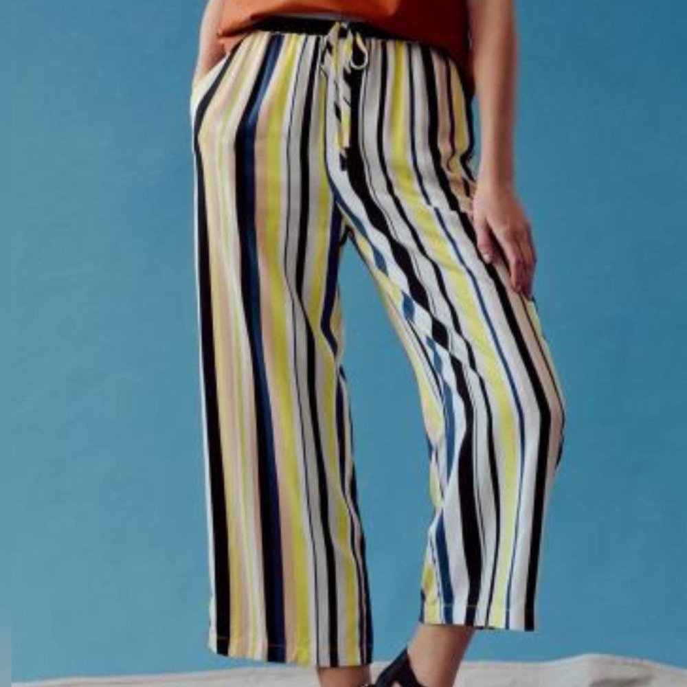 Anthropologie x Peter Som NWT Pants XS Petite Exclusive Navy Yellow Stripe xsp